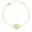 Pulsera de Oro Amarillo 18K con Nácar, Cruz de Caravaca 12 mm y Bolas de Jade 4 mm – Fe y Protección